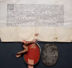 HERÁLDICA CON SELLO CERTIFICADO IMPRESO PERGAMINO UNIVERSIDAD DOUAI ARRAS 1694 - Imagen 1 de 1