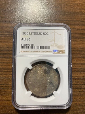 Серебряная монета номиналом 50 центов 1836-P с изображением бюста и крышкой NGC AU 50 тип 1 с буквенным краем - Изображение 1 из 2