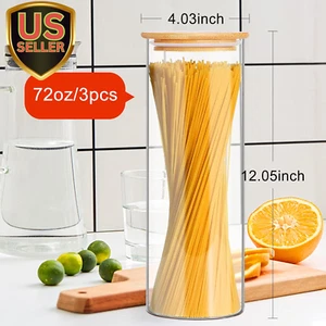Glass Jars with Bamboo Lids, 72Oz 3Pcs Kitchen Glass Containers with Bamboo L... - Picture 1 of 7