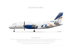 Impresión de perfil SAAB 340B VH-ZRM REX 2023 - A3+ - Imagen 1 de 4