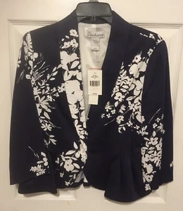 ZACHAREE Women's Size 8 Blazer / Jacket Career Navy Floral EUC - Picture 1 of 5
