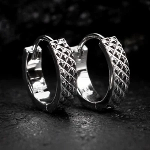 Solid White Gold Plated Sterling Silver Small Men's Diamond Cut Hoop Earrings - Picture 1 of 4