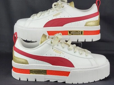 Zapatillas Puma 385142-01 Big Kids Talla 7C Mayze Glitz Plataforma Blanco Dorado Rojo Foto 1 de 4