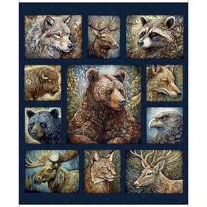 Bear Eagle Animal Fabric 36" X44" Panel Enchanted Forest Cotton by QT Fabrics - Picture 1 of 1