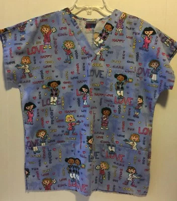 Simply Basic scrub top doctor nurse blue love short sleeve Medium people kids A4 - Image 1 of 4