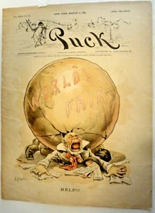 1890 Puck March 12 Cover - Chicago Cries HELP! Crushed by WORLD'S FAIR Burdens - Picture 1 of 3