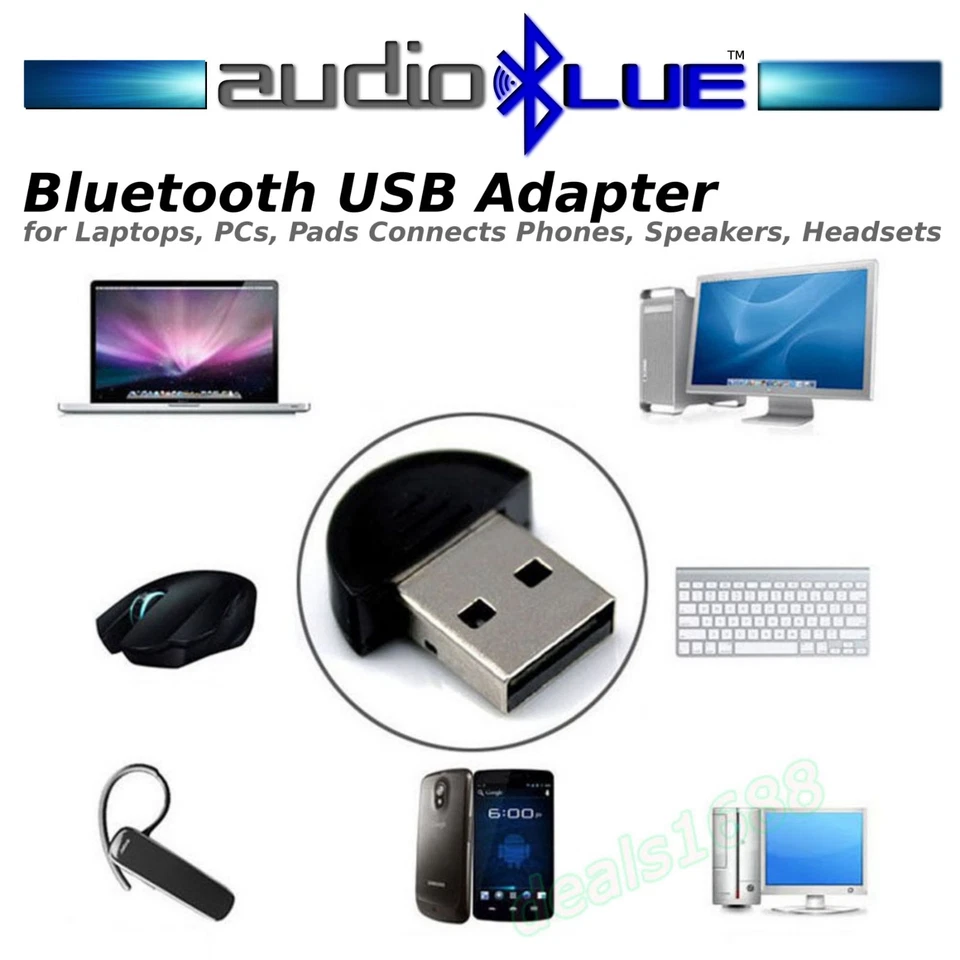 AudioBLUE- USB Bluetooth Mini Adapter-PCs Laptops Pads-Connect Speakers Headsets - Image 1 of 4