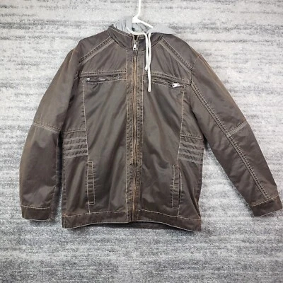 Buckle BKE Jacket Men's XL Hooded Brown Faux Leather Quilted Lined Motorcycle - Image 1 of 4