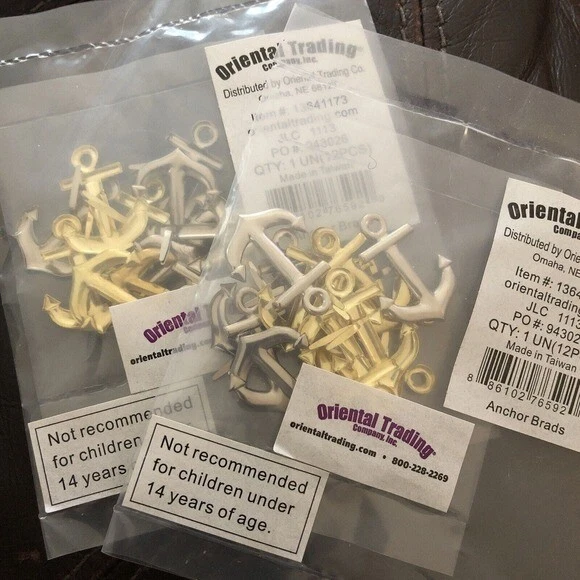 24 Ship ANCHOR BRADS Silver And Gold For Scrapbooking Craft Wedding Invitation Foto 1 de 2