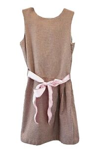 Chabre Girls Dress Size 8 Pink Brown Houndstooth Sleeveless Ribbon Belt Button