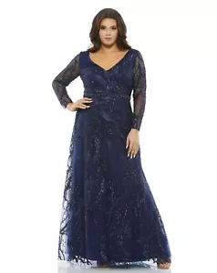 Mac Duggal 67922 llusion Long Sleeve Gown Plus Sz 22W Midnight - Picture 1 of 2