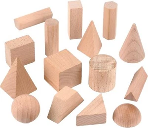 15 Pcs 3D Shapes Geometric Solids Wooden Shapes Large Size Burlywood Color Geome - Picture 1 of 3