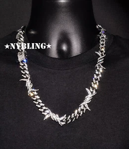 ICED Miami Cuban Link Chain Barbed Thorns Spiked Necklace Plated Mens CZ Jewelry - Picture 1 of 10
