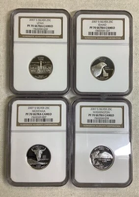 (4) -Certified- 2007 S NGC Silver 25c Pf70 Ultra Cameo High Grade Quarters! - Image 1 of 3