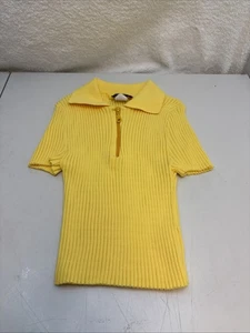 TAKEOUT Women’s Ribbed Knit Short Sleeve Crop Top Yellow Sz L Casual Stretch Tee - Picture 1 of 5