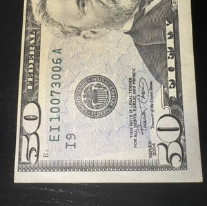 50 Dollar Misaligned Off Center Cut Error Series 2004 $50 US Bill - Picture 1 of 5