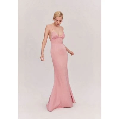 Maxi Vestido Fame and Partners Trine Rosa Polvoriento Satén Cuello en V Talla 4 Foto 1 de 4