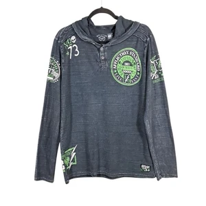 Affliction Buzo Button Collar Hoodie Men Medium Green Black Faded Grunge Baddie - Picture 1 of 11