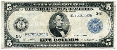 1914 Federal Reserve Large Size $5 New York, NY | VG Condition - Image 1 of 2