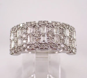 14K White Gold Baguette Diamond Wedding Ring Multi Row Anniversary Band - Picture 1 of 8