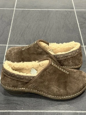 UGG Shoes Womens Size 8 Brown Suede Shearling Slip On Clogs Mules Comfort 1757 - Image 1 of 4