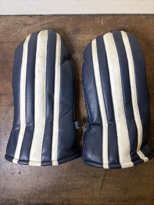 Mitones forrados a rayas azules blancos de colección de cuero sintético Foto 1 de 4
