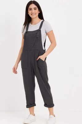 Aerie Lightweight Rolled Leg Gray Gauze Overalls Sz M Art Teacher Relaxed Fit  - Image 1 of 4