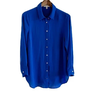 Vintage Chaus semi sheer royal blue metal button secretary blouse size M medium - Picture 1 of 7