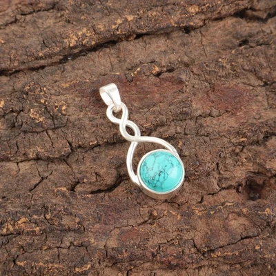 Handmade 925 Sterling Silver Jewelry Blue Copper Turquoise Gemstone Pendant - image 1 of 3
