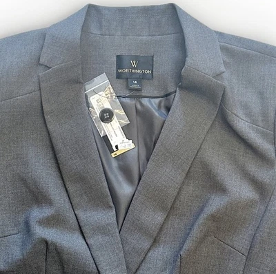NWT Worthington Blazer Womens Size 14 Gray Lined Jacket Career Work Business - Image 1 of 4
