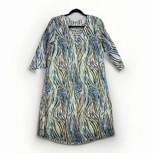 Soft Surroundings Positano Dress S Blue Wave 100% Cotton Lined Art To Wear - Picture 1 of 7