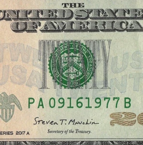 2017A Fancy Serial Number Bday/Anv/Tomb/Grad 20$ PA09161977B September 16, 1977 - Picture 1 of 12