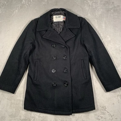 Schott Coat Mens 34 Black Navel US Navy 740N Pea Sail NYC USA Wool Army Military - Image 1 of 4