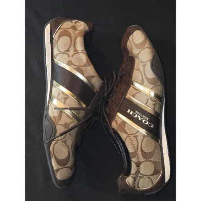 Zapatillas COACH Remonna Signature Jacquard Rayas Doradas Marrón EE. UU. 7,5B Foto 1 de 4