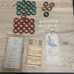 Antik Copyright 1901 Carrom Spielbretter Regelbuch & 29 Original Holzringe - Bild 1 von 12