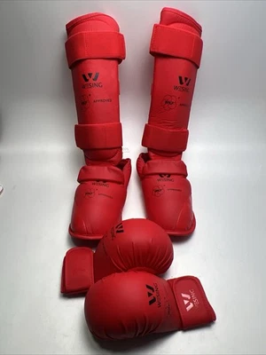 Guantes de Karate WESING Espinilla e Instep Guard Aprobados por WKF Rojo Talla Pequeña Foto 1 de 4