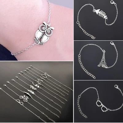 Bracciale Cavigliera Chams Caviglia Bigiotteria Donna Regolabile gufo cuore yz - Immagine 1 di 4