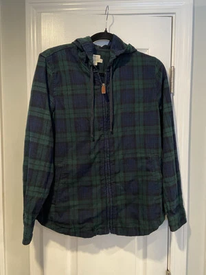 L.L. Bean Size XS Blue Green Cotton Flannel Full Zip Hoodie Pockets Long Sleeve - Image 1 of 4