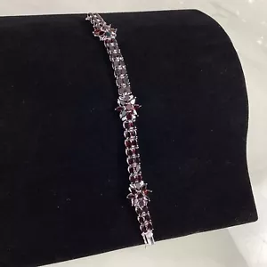 Almandin Granat Blume 925 Sterling Armband mit Rhodinierung, 8,5" - Bild 1 von 15