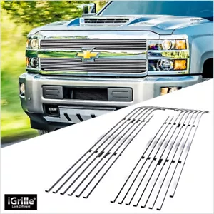 Se adapta a 2015-2019 Chevy Silverado 2500HD / 3500HD Inserto superior de la parrilla de palanquilla cromada - Imagen 1 de 7