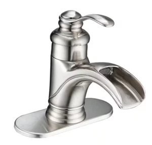 BWE Waterfall Bathroom Faucet Brushed Nickel Single Hole Single Handle Centerset - Picture 1 of 8