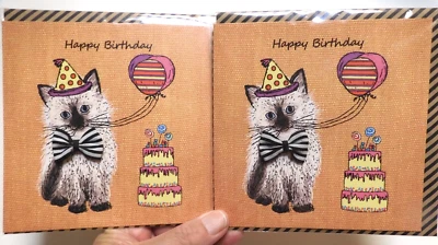 2 карты высокого качества кот котенок носить галстук-бабочку открытки на день рождения весело - Изображение 1 из 4
