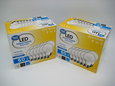 GREAT VALUE A19 Light Bulb LED 9 Watt 24 Lot (60 Watt Equiv) Soft White 18 Year Warranty NIB