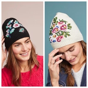NWT $78 Anthropologie Danielle Kroll Best Of Buds Wool Floral Beanie Hat Z395-14 - Picture 1 of 4