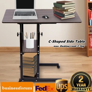 C-Shaped Side Table Height Adjustable Bed Sofa End Table Storage Shelf w/ Wheels - Picture 1 of 1