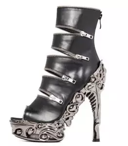 Hades LAWSON Black Vegan Zippers Ankle Boot 6" Chrome ABS Proteus Heel Zip 6-11 - Picture 1 of 12