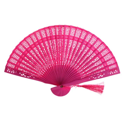 Bamboo Folding Fan Carved Wedding Hand Fragrant Party Chinese Wooden F~go - Image 1 of 4