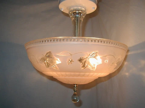 Vtg Antique Art Deco 30's Grapevine Leaf glass shade Light Fixture Chandelier Cover