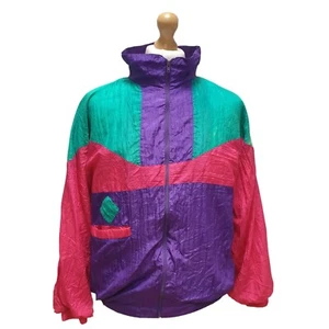 Vintage Tracksuit Shell Jacket Manga Purple Pink Green Women's Zipped  uk M - Picture 1 of 5