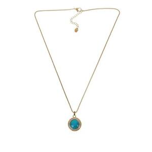 Colleen Lopez Blue Turquoise Cabochon and White Topaz Pendant with 18" Chain 